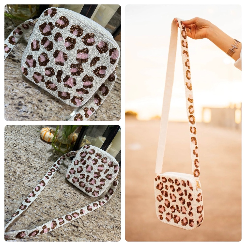 Pink Leopard Beautifully Beaded Box Crossbody Bag - Picture 3 of 12